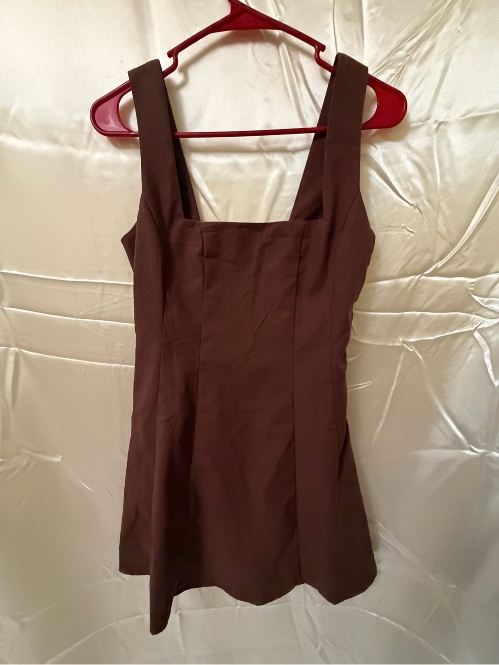 Showpo Brown Linen Blend Mini Dress Square Neck Smocked Back US 6
